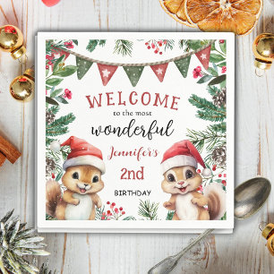 Kerst 2e Verjaardag Schattigee Winter Eekhoorn Servet