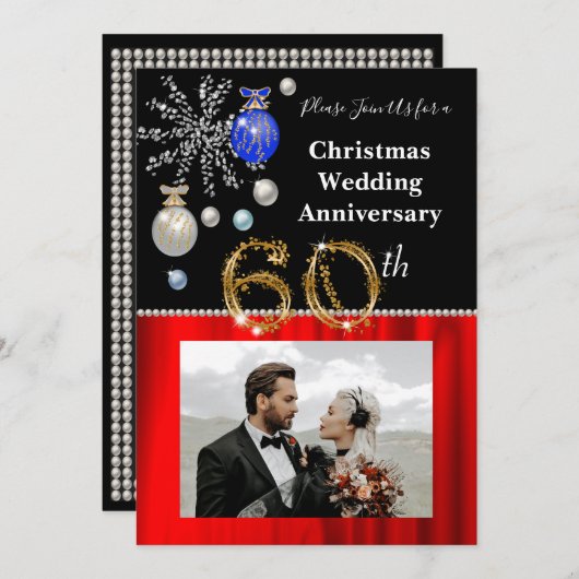 Kerst 60e bruiloft Jubileum zwart en goud Kaart (Voorkant / Achterkant)