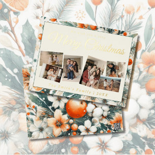 Kerst 6x foto retro bloemig folie feestdagen briefkaart