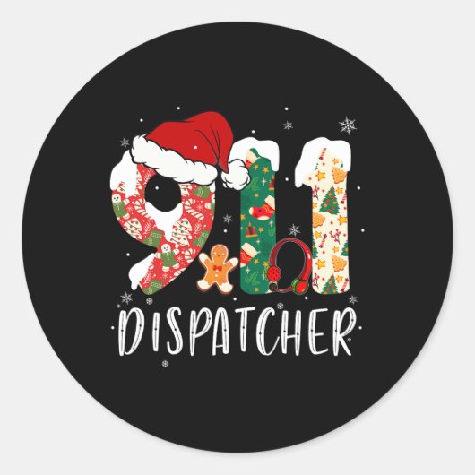 Kerst 911 Dispatcher Ronde Sticker (Voorkant)