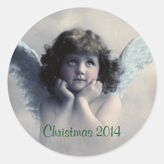Kerst aandenken.  Engel. Ronde Sticker (Voorkant)