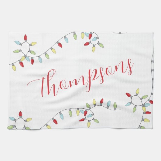 Kerst Aangepaste Familienaam String Lights Theedoek (Horizontaal)