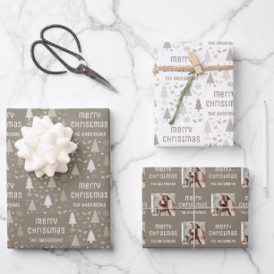Kerst aangepaste foto familienaam Taupe Inpakpapier Vel