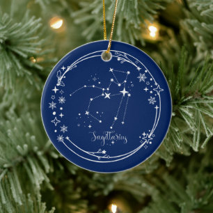 Kerst Aangepaste Naam Boogschutter Blauw Zilveren  Keramisch Ornament