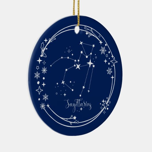 Kerst Aangepaste Naam Boogschutter Blauw Zilveren Keramisch Ornament (Rechts)