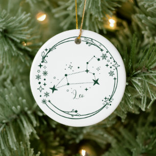 Kerst Aangepaste Naam Leo Zodiac Sign Groen Keramisch Ornament