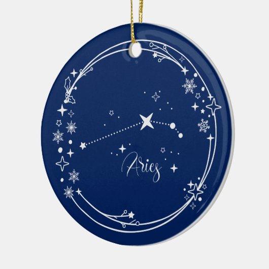 Kerst Aangepaste Naam Ram Zodiac Blauw Zilver Keramisch Ornament (Links)