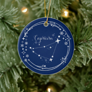 Kerst Aangepaste Naam Steenbok Zodiac Blauw Zilver Keramisch Ornament