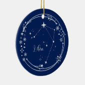 Kerst Aangepaste Naam Weegschaal Zodiac Blauw Zilv Keramisch Ornament (Rechts)