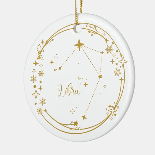 Kerst Aangepaste Naam Weegschaal Zodiac Sign Gold Keramisch Ornament (Links)