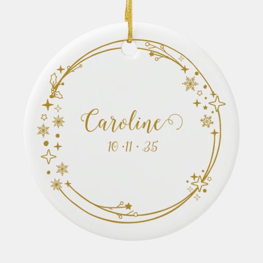 Kerst Aangepaste Naam Weegschaal Zodiac Sign Gold Keramisch Ornament (Achterkant)