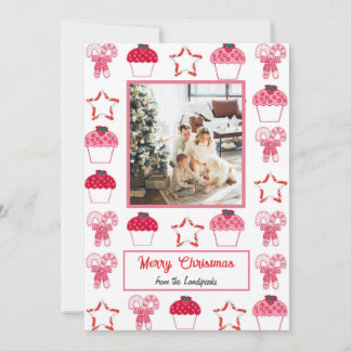 Kerst Aardbei Cupcakes & suikerriet Feestdagenkaart