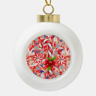 Kerst aardewerk bal ornament, suikerstok keramische bal ornament