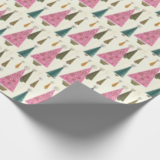 Kerst abstracte bomen in mid-century modern stijl cadeaupapier (Hoek)