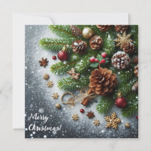 Kerst achtergrond met sneeuw, dennen en kegels feestdagenkaart
