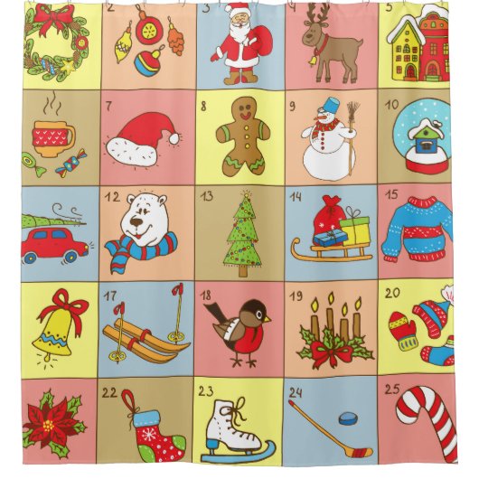 Kerst Advent: Doodle Element Collectie Douchegordijn (Voorkant)