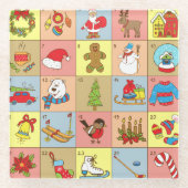 Kerst Advent: Doodle Element Collectie Glazen Onderzetter (Voorkant)