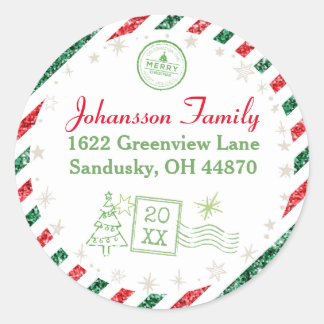 Kerst  Air Mail Glitter Adres Ronde Sticker