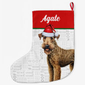 Kerst Airedale Terrier Naam Woof Achtergrond Grote Kerstsok (Achterkant)