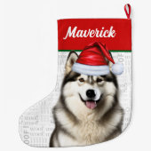 Kerst Alaskan Malamute Naam Woof Achtergrond Grote Kerstsok (Achterkant)