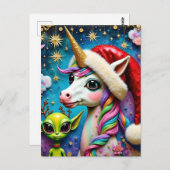 Kerst Alien en Unicorn Briefkaart (Voorkant / Achterkant)