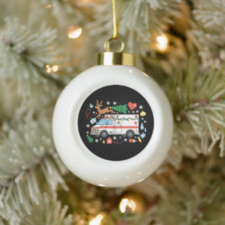 Kerst Ambulance EMT Rendier Stethoscoop Xmas Keramische Bal Ornament