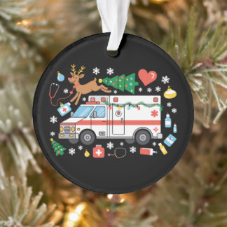 Kerst Ambulance EMT Rendier Stethoscoop Xmas Ornament