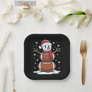 Kerst Amerikaans Football Sneeuwman Xmas Sport Papieren Bordje