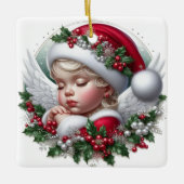 Kerst Angel en Holly Keramisch Ornament (Voorkant)