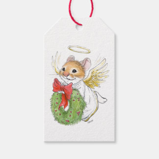 Kerst Angel Mouse met krans Gift Label Cadeaulabel