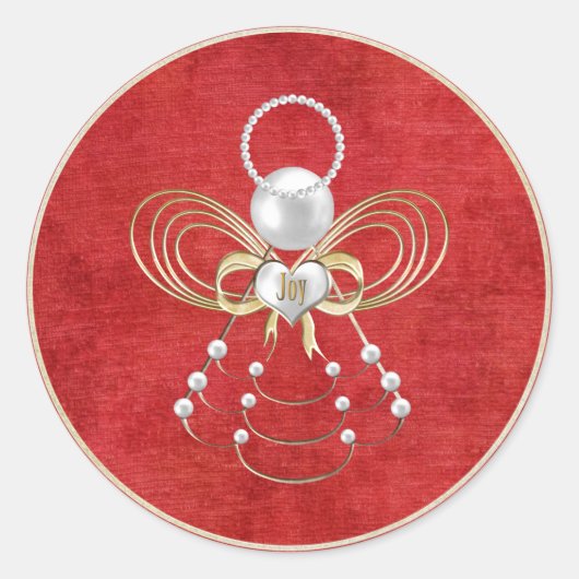 Kerst Angel of Joy - Rood Ronde Sticker (Voorkant)