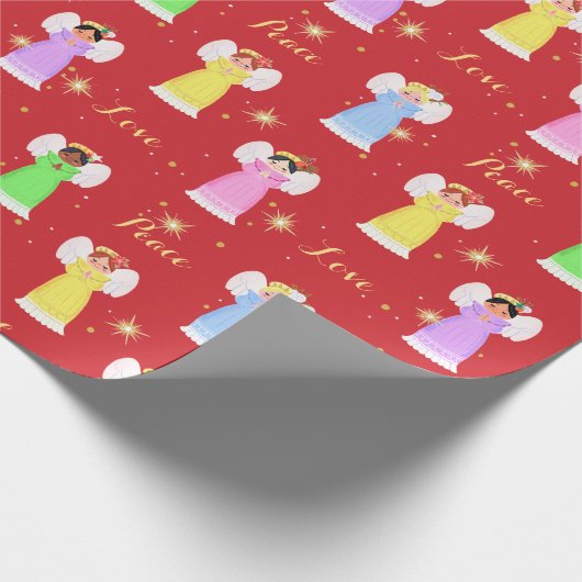 Kerst Angels Rood Cadeaupapier (Hoek)