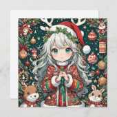 Kerst Anime meisje Feestdagenkaart (Voorkant / Achterkant)