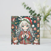 Kerst Anime meisje Feestdagenkaart (Staand voorkant)