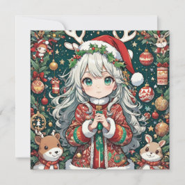 Kerst Anime meisje Feestdagenkaart
