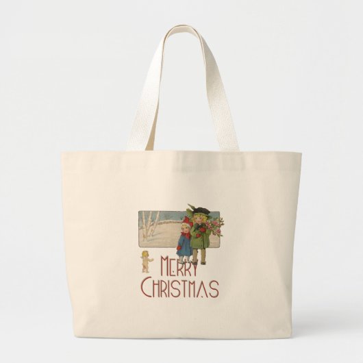 Kerst Antiek Kinderen Illustratie 1920 Grote Tote Bag (Voorkant)