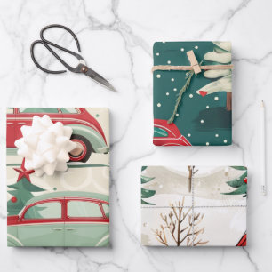 Kerst auto patroon inpakpapier vel