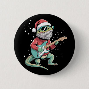 Kerst Baardagaam die gitaar speelt Muzikant Ronde Button 5,7 Cm