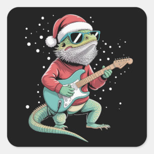 Kerst Baardagaam die gitaar speelt Muzikant Vierkante Sticker