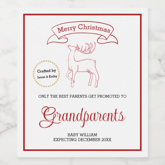 Kerst Baby aankondiging grootouder gemaakt door Wijn Etiket (Enkel label)