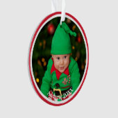 Kerst Baby Foto op Rood Ornament (voorkant)