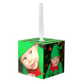 Kerst Baby Foto's Green Plaid Santa's Schattigee E Kubus Ornament (Achter hoekig)