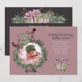 Kerst Baby Geboorteaankondiging Mauve Feestdagenkaart (Voorkant / Achterkant)