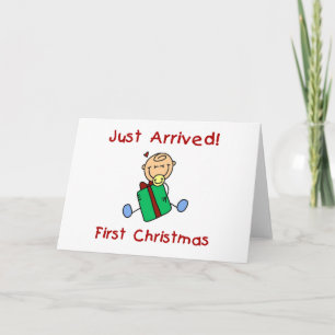 Kerst Baby Jongen Net Aangekomen T-shirts en Cadea Feestdagen Kaart