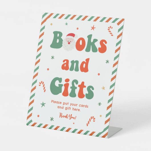 Kerst Baby shower boeken en geschenken Reclamebord Met Voetstuk (Voorkant)