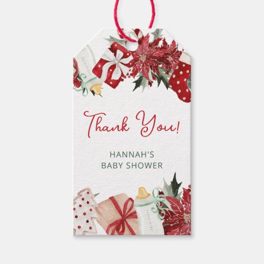 Kerst Baby shower Dank u voor uw gunst Cadeaulabel (Voorkant)