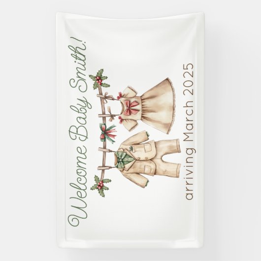 Kerst baby shower genderonthulling banner (Verticaal)