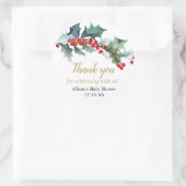 Kerst baby shower groen holly rood goud ronde sticker (Tas)