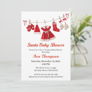 kerst-Baby shower Santa Kleding Rood & Wit Kaart
