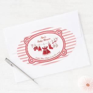 kerst-Baby shower Santa Kleding Rood & Wit Ovale Sticker